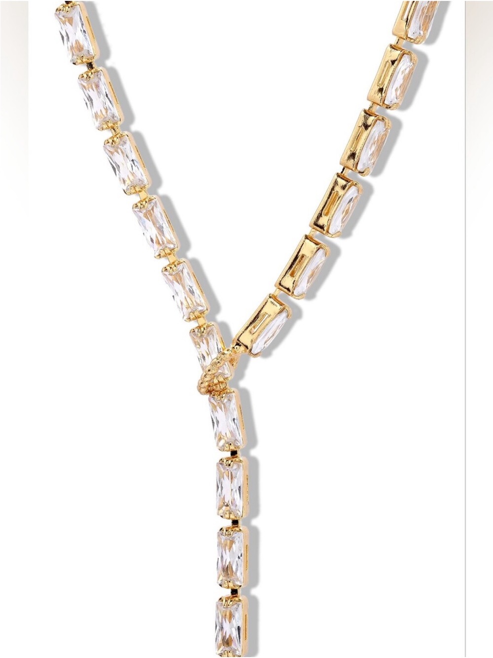 Crystal Haze Mini Baguette 18k Gold Plated Crystal Lariat Necklace NEW MSRP $270
